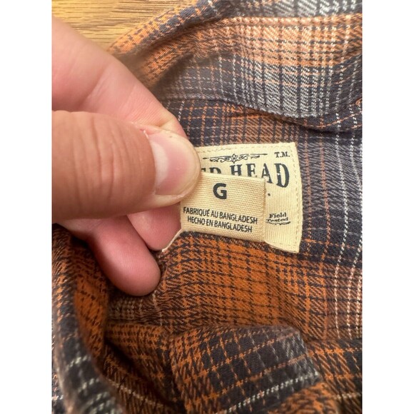 Red Head Brand‎ Co. Long Sleeve Mens Large Orange Grey Flannel Button Up Shirt - Picture 10 of 16